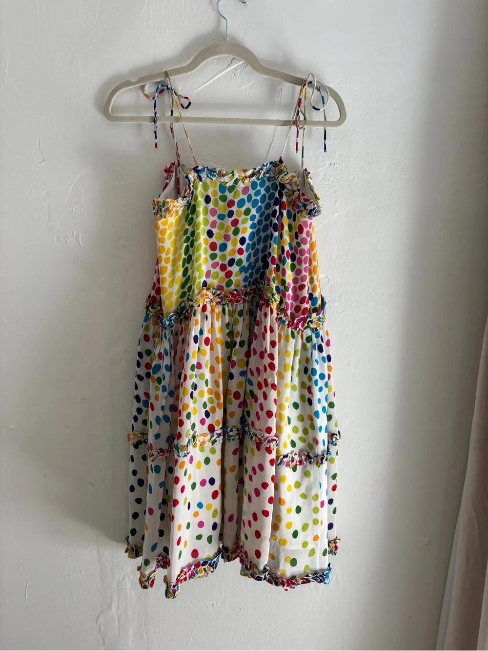 Tie-Shoulder Multi-Color Polka Dot Mini Dress - Picture 2 of 3